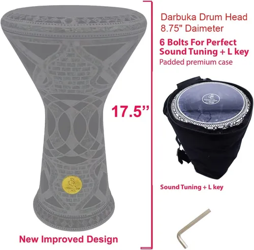 Miniatura 4 de The 17.5" Gawharet El Fan Darbuka Doumbek New Generation 2.0 - Modelo (estrellas negras)