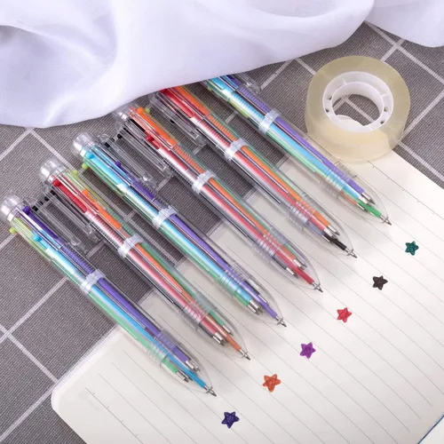 Miniatura 3 de Paquete de 23 bolígrafos multicolor de 0.020 in, 6 en 1, retráctiles, 6 colores, bolígrafo de barril transparente para suministros de oficina
