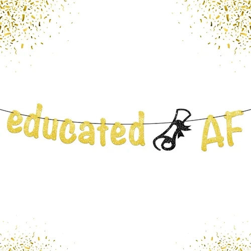 KatchOn, Cartel AF educativo dorado con purpurina – 10 pies, NO DIY | Cartel de graduación 2026, decoraciones de fiesta de graduación 2026 | Banners