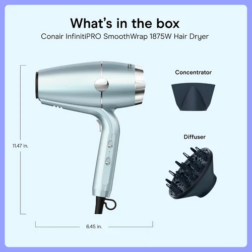 Miniatura 7 de INFINITI PRO CONAIR SmoothWrap Secador de Cabello, Secador con Accesorios Difusor y Concentrador, Tecnología Avanzada de Plasma y Cerámica para Menta