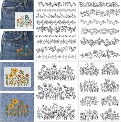 Estabilizador Soluble en Agua para Bordado - Papel de Bordado Flower Stick & Stitch que se Lava, Marco de Encaje Floral Patrones de Bordado a Mano