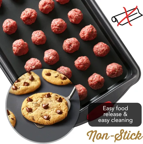 Miniatura 5 de Juego de bandejas para hornear, juego de bandejas para galletas de 2 piezas con asas de silicona, bandeja de acero para hornear, bandejas