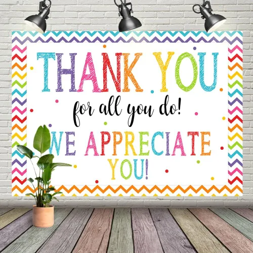 Telón de fondo de 7 x 5 pies con texto en inglés "Thank You for All You Do", "Felicitaciones, graduados", "Be Thankful to the Teacher Doctor Staff