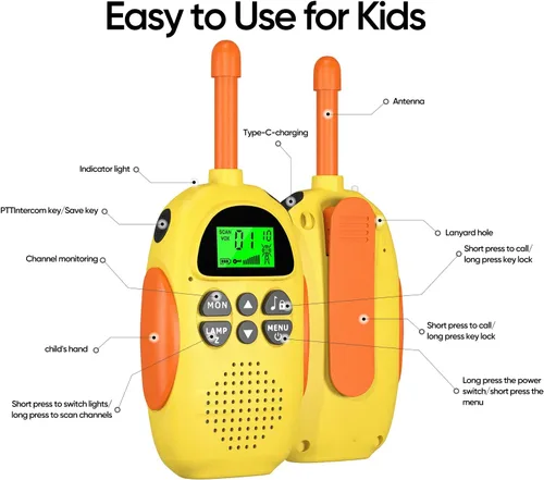 Miniatura 2 de HPROMOT Walkie Talkies para niños recargables, juguetes para niños de 3 a 12 años, niños y niñas, paquete de 2 unidades de radios de dos vías