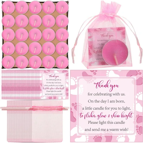 Miniatura 11 de 50 juegos de recuerdos de fiesta de baby shower, incluyendo 50 velas sin perfume para baby shower, bolsas de regalo, tarjetas para suministros