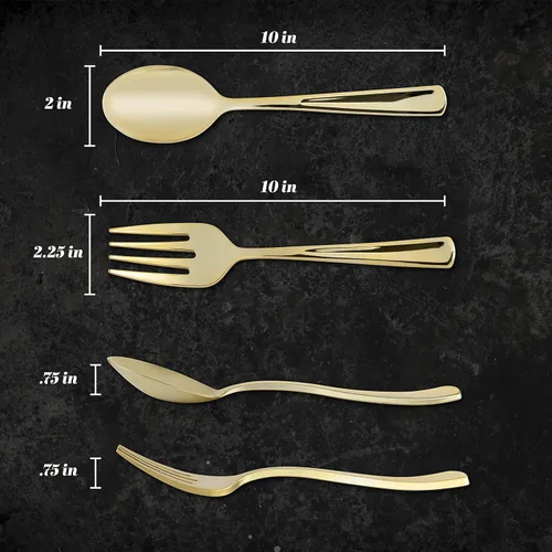 Miniatura 6 de Plasticpro Utensilios desechables de plástico dorado para servir, 6 tenedores y 6 cucharas, utensilios de servicio duraderos y resistentes