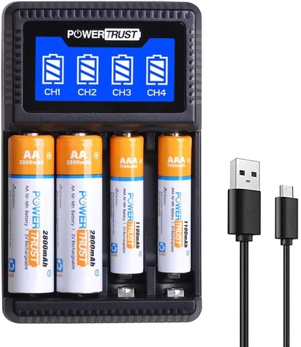Miniatura 6 de Paquete de 4 baterías recargables AA de 2800 mAh y cargador USB LCD para baterías recargables AA AAA Ni-MH con 4 ranuras
