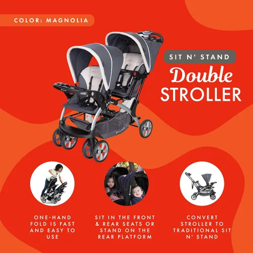 Miniatura 3 de Baby Trend Sit N' Stand Cochecito convertible de uso múltiple, fácil de plegar, para bebé y niño pequeño, con arnés de seguridad y canastilla