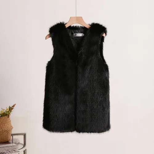 Miniatura 2 de Chaleco de invierno para mujer, abrigo cálido, chaleco de piel sintética, sin mangas, casual, delgado, chaqueta sólida