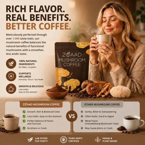 Miniatura 2 de Café de hongos, 6 hongos orgánicos con melena de león y café Cordyceps para energía sostenida, enfoque mental, digestión y apoyo inmunológico, café