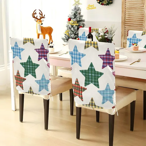 Miniatura 4 de Cartoon Checkered Plaid Star Beige Decorative Chair Cover for Dorm Desk Chair for Wedding Banquets Soft 19.7x23.6in Chair Slipcovers Covers