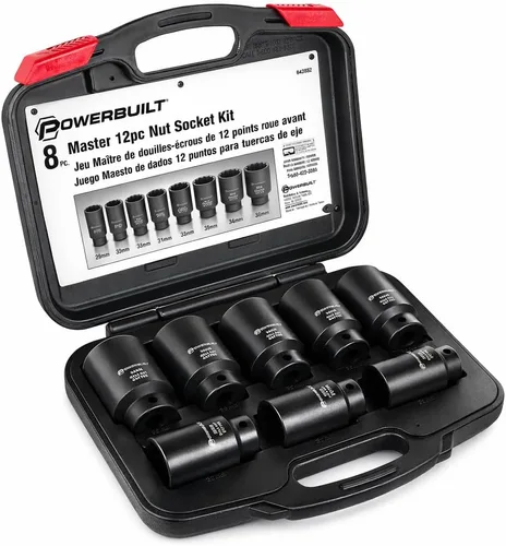 Powerbuilt Juego de 8 llaves de tuerca métrica de 1/2 pulgada con clasificación de impacto de 12 puntos, 1.142 in-1.535 in, caja de almacenamiento