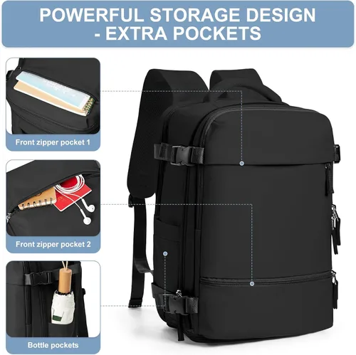 Miniatura 9 de Mochila de viaje Suwasp para mujer aprobada por aerolíneas, equipaje de mano aprobado para vuelos, mochila para hombre, Negro, Mediana, Moderno