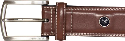 Miniatura 3 de Nautica Men's Logo Inlay Ornament Double Stitch Leather Belt