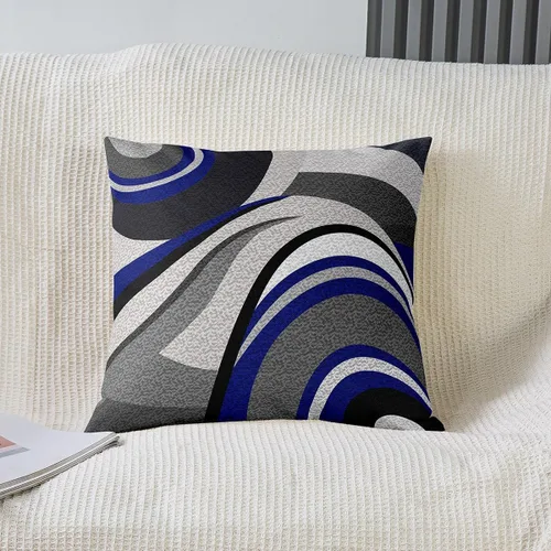 Miniatura 2 de Juego de 4 fundas de almohada geométricas reversibles para exteriores de 16 x 16 pulgadas, diseño geométrico de rayas azules, negras y grises, juego