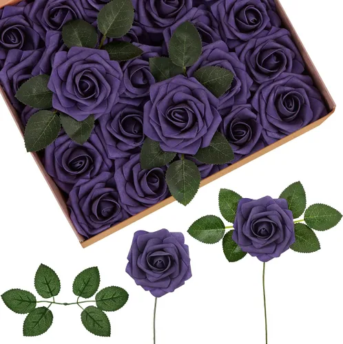 Miniatura 9 de InnoGear Flores artificiales, 100 rosas falsas de espuma blanca a granel con tallos para decoración, ramos de boda, centros de mesa, despedida