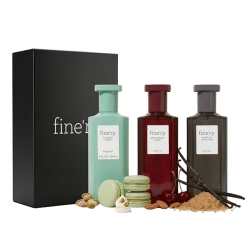 Fine'ry Body Mist Set de regalo Gourmand Fragancia Spray Trio | Aromas de cereza, pistacho y vainilla | Bruma de perfume para cabello y cuerpo |