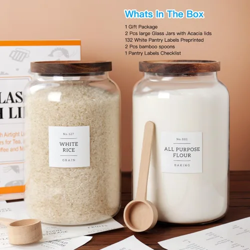 Miniatura 5 de CZSZYGHBAO 2 tarros de vidrio grandes con tapa hermética, tarros de vidrio para almacenamiento de alimentos para té, especias, cereales, huevo