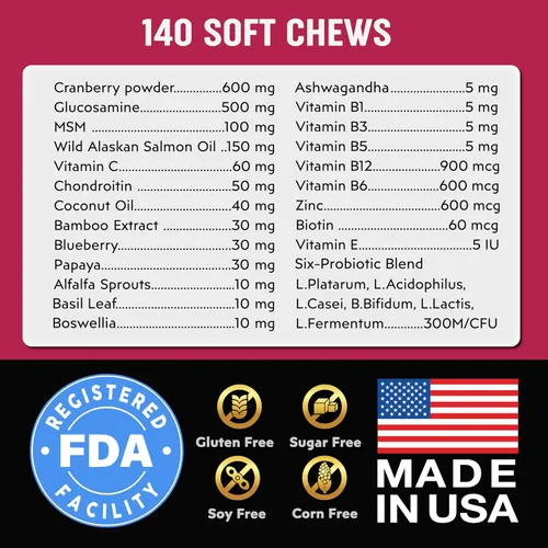 Miniatura 4 de Multivitaminas masticables con probióticos para perros, vitaminas y suplementos para perros, 140 golosinas, multivitamínico para perros mayores