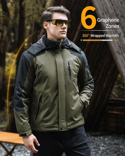 Miniatura 4 de Wulcea Chaqueta térmica de grafeno para hombre con forro de piel con batería de 7.4V 16000mAh