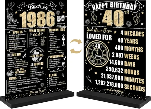 Miniatura 8 de Decoración de cumpleaños número 100 para hombres y mujeres, póster de mesa de madera de dos caras con soporte para fiestas, soporte para exhibición