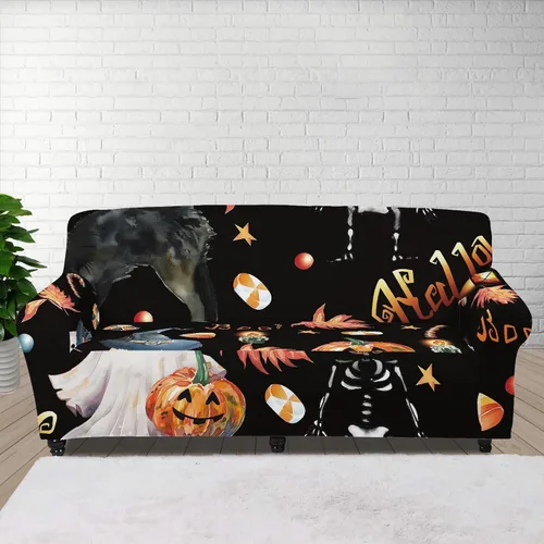 Miniatura 22 de Boatee Funda elástica para sofá con diseño de murciélago y luna de Halloween, funda de sofá suave, lavable, protector de muebles con parte inferior