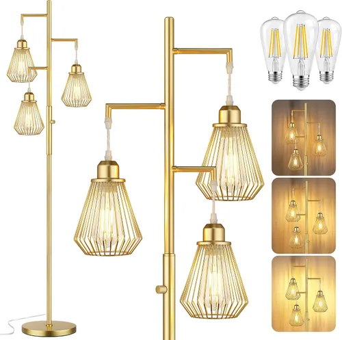 QiMH Lámparas de pie industriales para sala de estar, lámpara de pie de árbol con regulable continuo, lámparas altas modernas de 68 pulgadas para