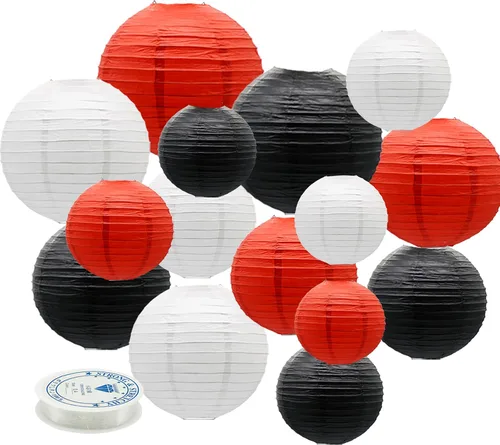 Miniatura 11 de 15 linternas de papel negras y doradas, redondas, colgantes, chinas, de 4, 6, 8, 10, 12 pulgadas, para despedida de soltera, compromiso, boda, bebé