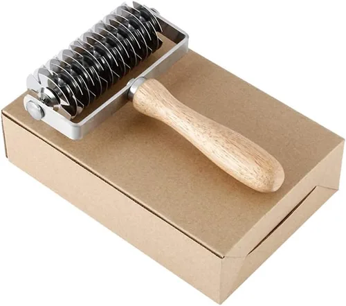 Miniatura 7 de Rodillo de acero inoxidable para masa de celosía Pizza Roller Cutter Cocina Herramientas para hornear Amarillo-2