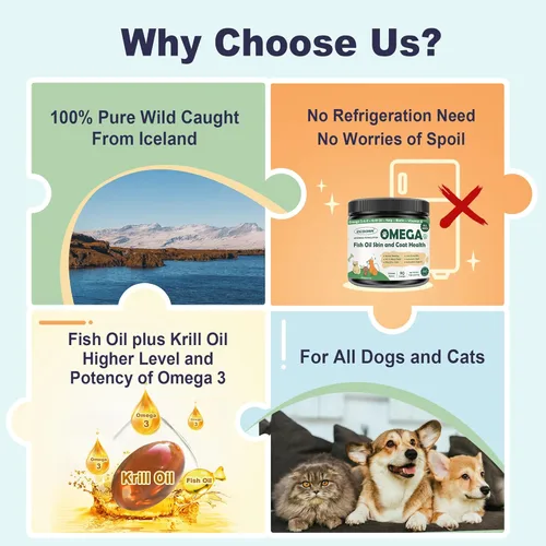 Miniatura 6 de Aceite de pescado Omega 3 para perros, aceite de pescado en polvo para perros, aceite de pescado capturado en la naturaleza, EPA y DHA, aceite