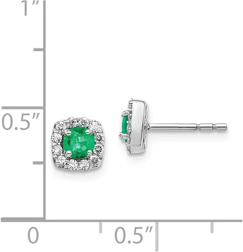 Miniatura 2 de Pendientes de oro blanco de 14 quilates con diamantes y esmeralda verde de 0.236in (0,216 quilates).