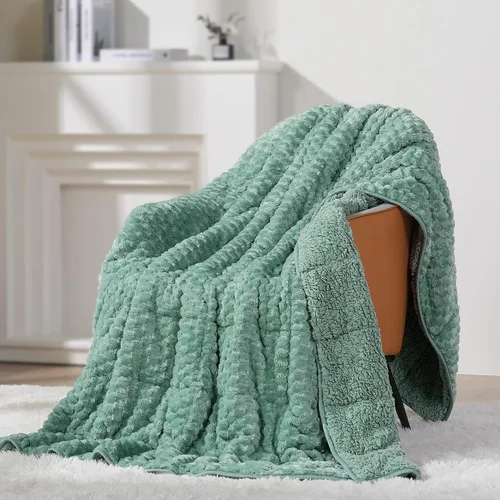 Miniatura 11 de Mr. Sandman Manta con peso de forro polar para adultos, tamaño Queen de 15 libras, manta pesada con jacquard de felpa suave y sherpa cálido, manta