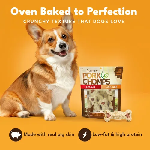 Miniatura 2 de Pork Chomps Masticables para perros, huesos crujientes de 4 pulgadas, sabor a tocino y pollo, 12