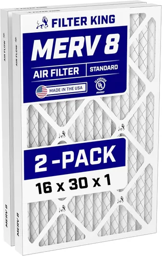 Filter King Filtro de aire de 16 x 30 x 1 (MERV 8) (paquete de 2) filtros de horno de CA para control de polvo y alergias, fabricados en EE. UU.,