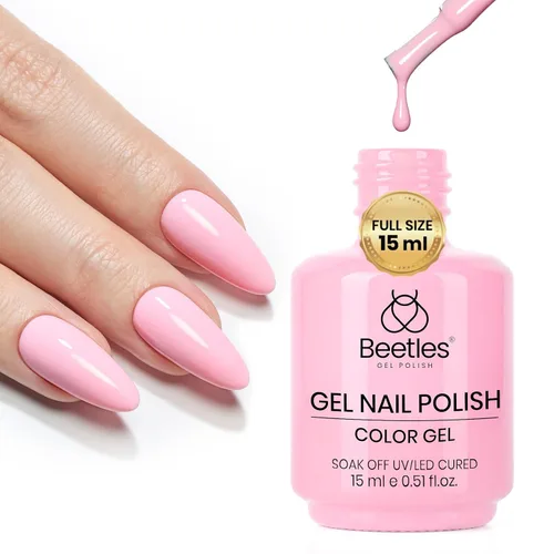 Miniatura 144 de Beetles - Esmalte de uñas de gel rosa claro, 0.5 fl oz, color rosa bebé, esmalte de gel que se absorbe con luz UV LED, arte de uñas de verano, salón