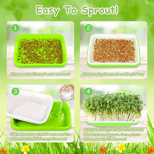 Miniatura 5 de Legigo Paquete de 10 bandejas de germinación de semillas verdes, bandeja de germinación de cultivo sin tierra, bandeja de vivero sin BPA con papel