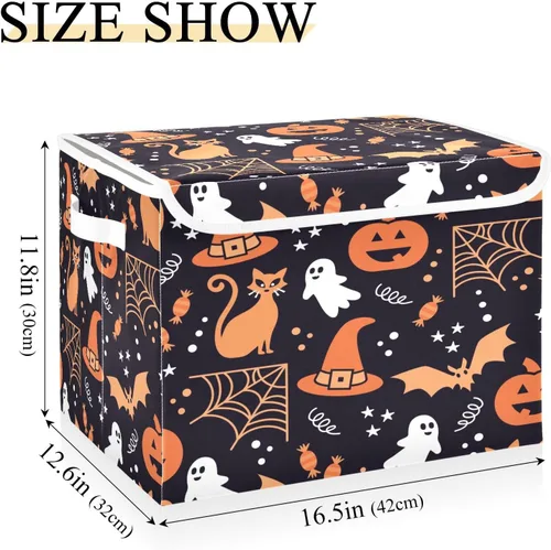 Miniatura 3 de Caja de almacenamiento decorativa de Halloween con tapa, cubos grandes, organizador de cubos plegables, contenedores plegables para organizar
