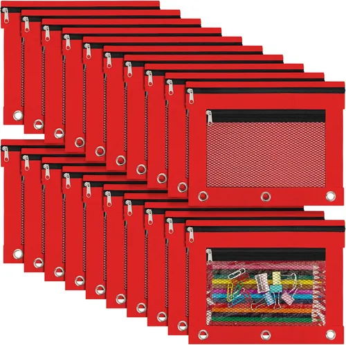 Miniatura 7 de Paquete de 20 bolsas para lápices para carpetas de 3 anillos con cremallera, bolsas para lápices para aula, bolsa a granel para lápices, estuche