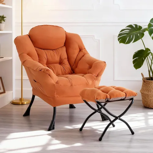 Miniatura 11 de Furlide Silla Perezosa Moderna con Reposapiés Plegable, Sillón de Descanso y Cómoda Silla de Lectura (Negro)