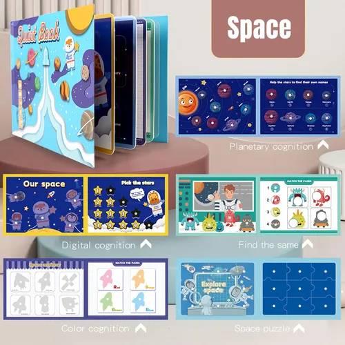 Miniatura 4 de Paquete de 4 libros silenciosos para niños pequeños, libro Montessori ocupado para niños con dinosaurio, mar, viajes, actividades de aprendizaje 4