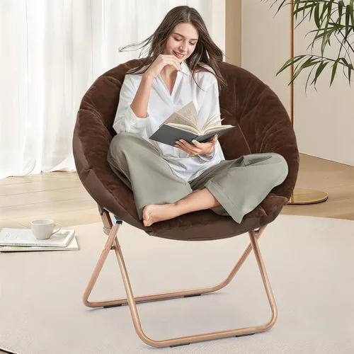 Miniatura 13 de Cómoda silla con platillo, silla de sala de estar, silla plegable acolchada suave de piel sintética, cómoda silla cuadrada de luna para sala