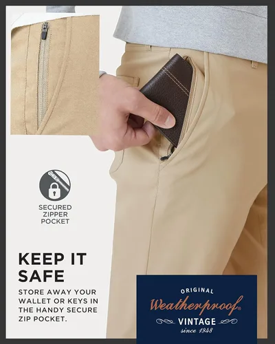 Miniatura 4 de Weatherproof Vintage Pantalones de excursión de ajuste regular para hombre, ultra elásticos, informales, con parte delantera plana