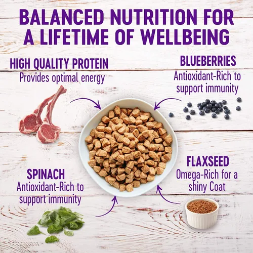 Miniatura 6 de Wellness Paquete de prueba de alimentos y golosinas para perros: comida seca completa de salud, cordero 5 libras y golosinas suaves Rewarding Life