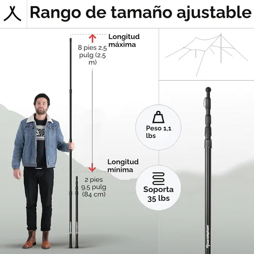 Miniatura 2 de Green Elephant Postes para Lona de Campamento - Postes Telescópicos de Aluminio Ajustables para Lonas, Carpas, Toldos y Marquesinas - Juego de 4 4