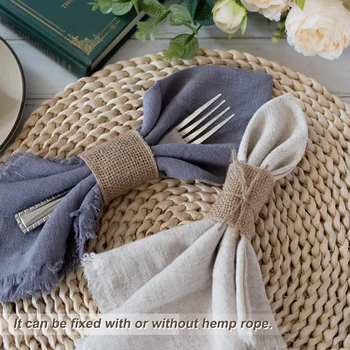 Miniatura 5 de 50 servilleteros desechables de arpillera con borde con cable para servilleteros para decoración de boda, fiesta, decoración de mesa de comedor