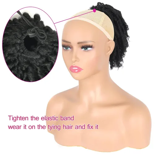 Miniatura 6 de Oseti Dreadlock - Cola de caballo rizada negra con cordón para mujeres negras, accesorios de moño de pétalos cortos con clip en colas de caballo