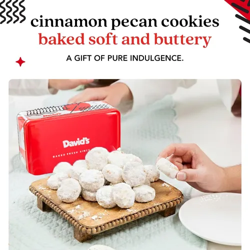 Miniatura 5 de David's Cookies Caja de regalo de canela y nuez Meltaways - Galletas tiernas de mantequilla empolvadas con canela en muestra dulce - Lata de regalo