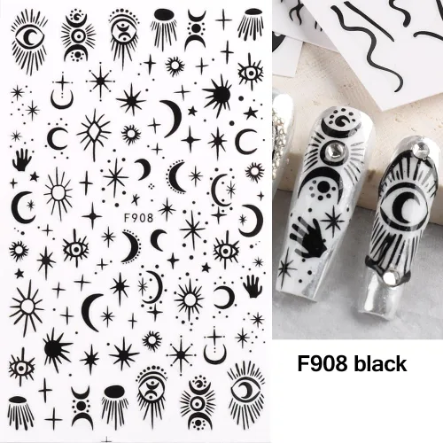 Miniatura 6 de 10 hojas de calcomanías de uñas góticas 3D, calcomanías autoadhesivas holográficas, estrellas, luna, serpiente, decoración para mujeres, consejos