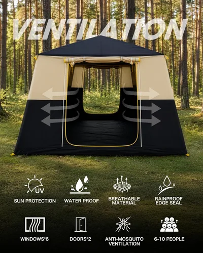 Miniatura 5 de CORANI Tiendas inflables de 14.1'x6.5'x9' para acampar, tienda de aire inflable portátil para 6/8/10 personas, impermeable, resistente al viento