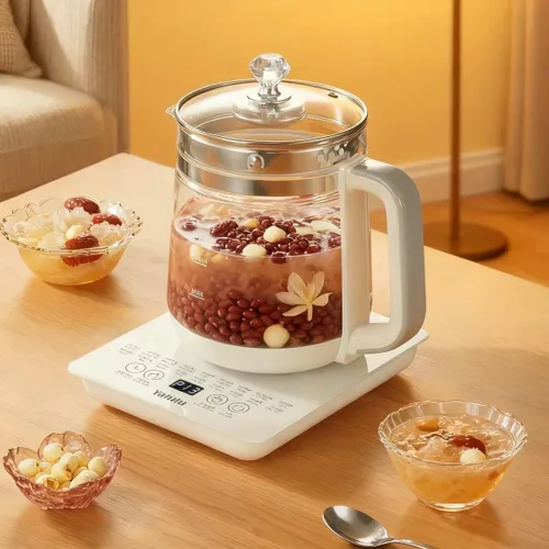 Miniatura 3 de Hervidor eléctrico, olla eléctrica grande de 1.8 L con infusor de té y taza de guiso, estante para huevos, hervidor eléctrico multifunción 18 en 1